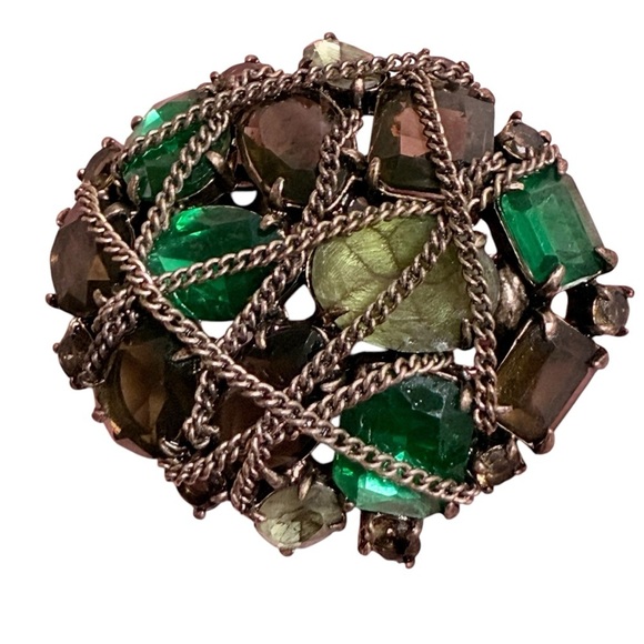 Stella & Dot After The Rain Emerald Green Topaz Chain Wrapped Brooch Pendant - Picture 1 of 5